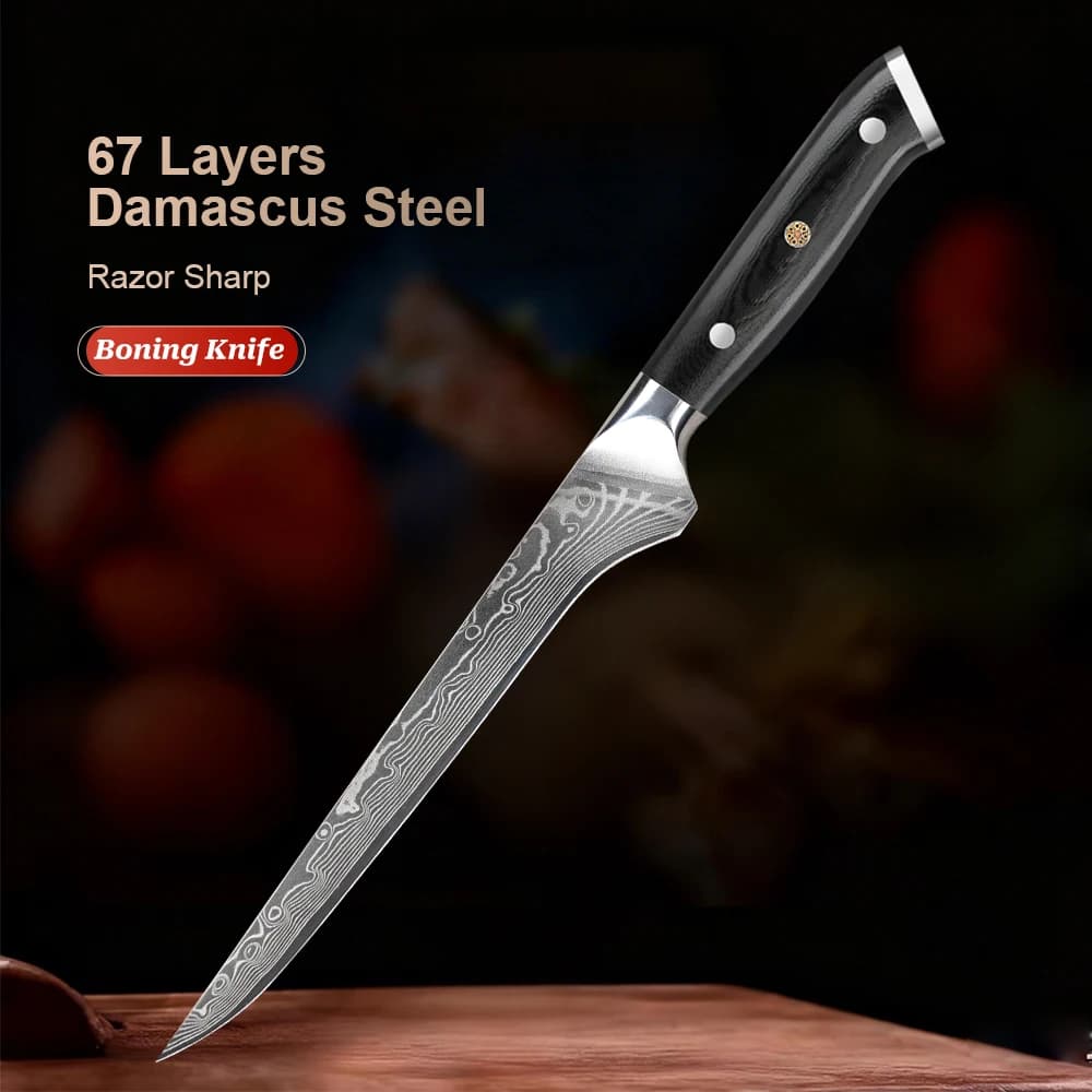 6 Inch Professional Japanese Boning Knife Damascus Steel Blade Razor Sharp Kitchen Deboner Knife Full Tang G10 Handle