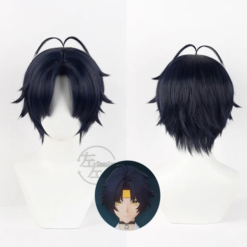Zenless Zone Zero Asaba Harumasa Parrucca Cosplay Personaggio del gioco Parrucca da vestire Uomo Blu scuro Capelli corti Accessori per costumi di Halloween