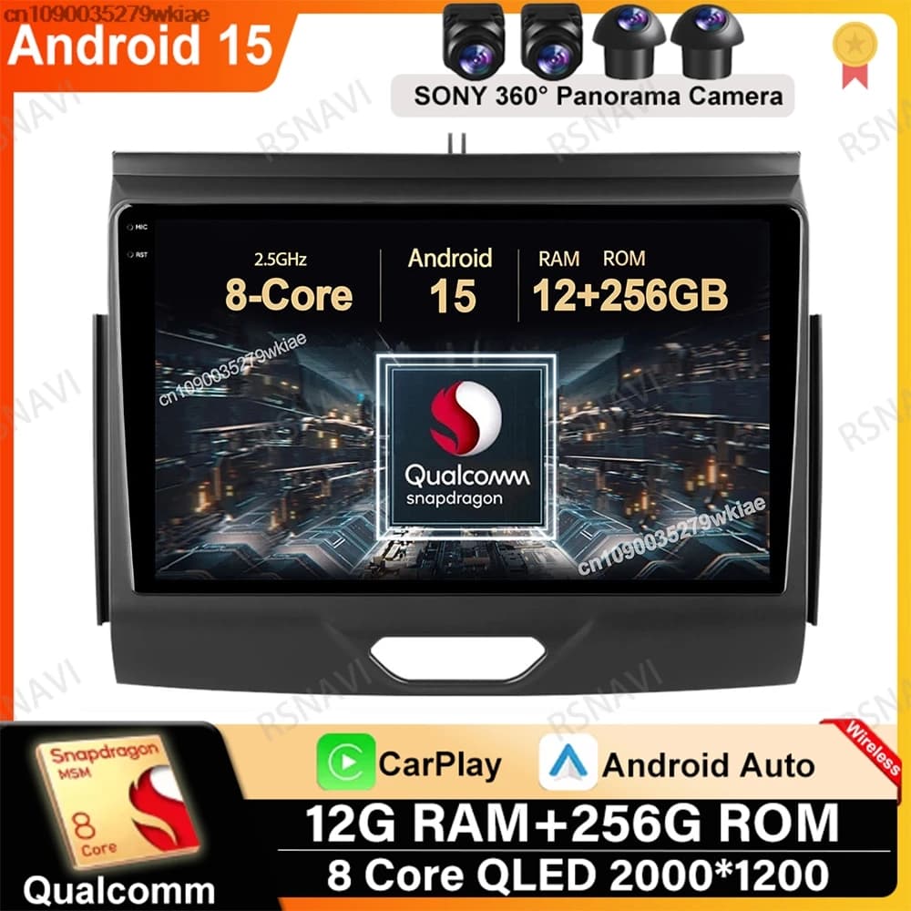 Android 15 Per Ford Everest Ranger 2015-2018 Autoradio Multimediale Viedo Lettore DSP 4G LTE Navigazione GPS QLED 5G WIFI Qualcomm