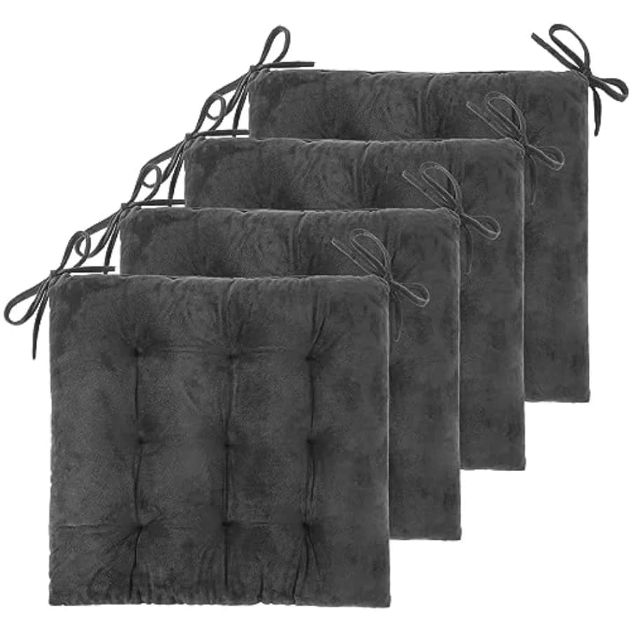 Set di 4 Cuscini per Sedie da Pranzo, Ufficio e Cucina, 48x48 cm, Imbottiture Confortevoli con Lacci in Velluto