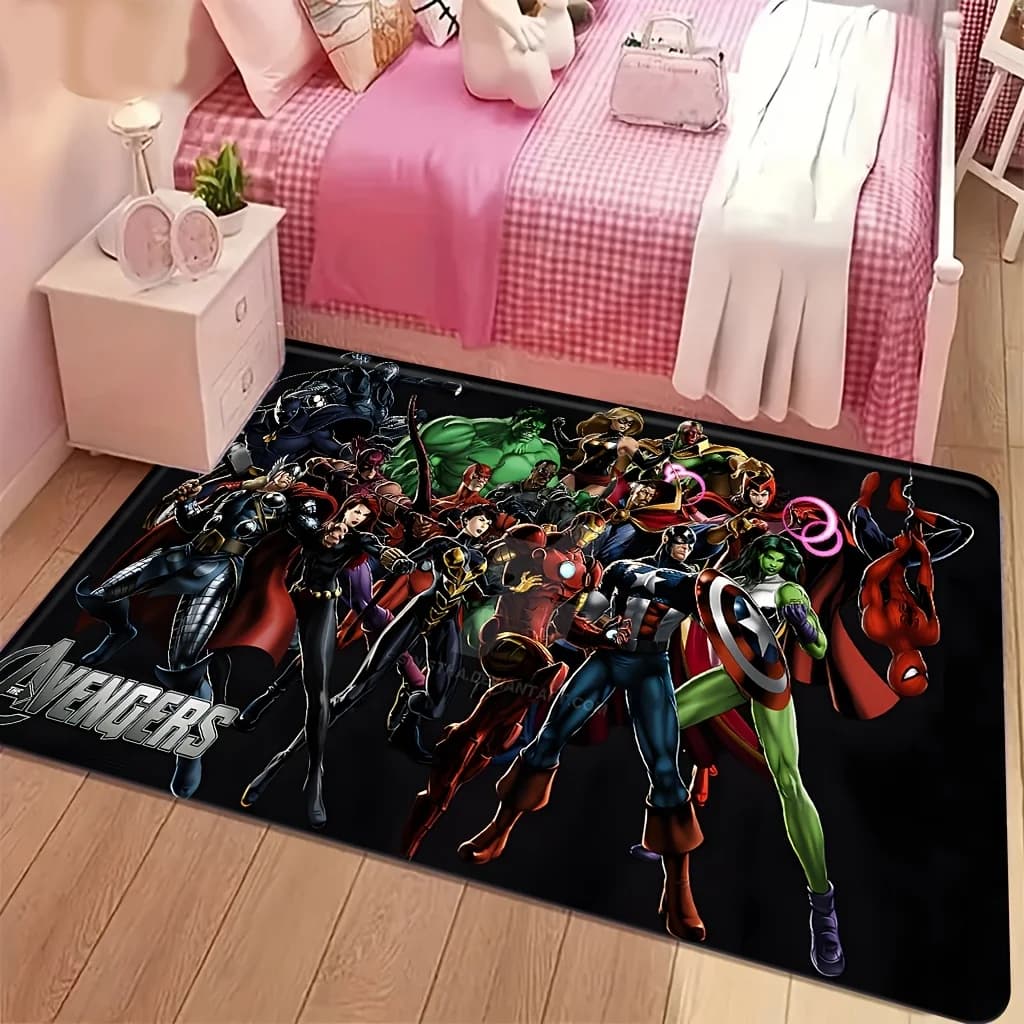 Tappetino in pile con licenza Marvel | Motivi di supereroi come Hulk, Spider-Man, Captain America, Iron Man - Poliestere, lavabile in lavatrice