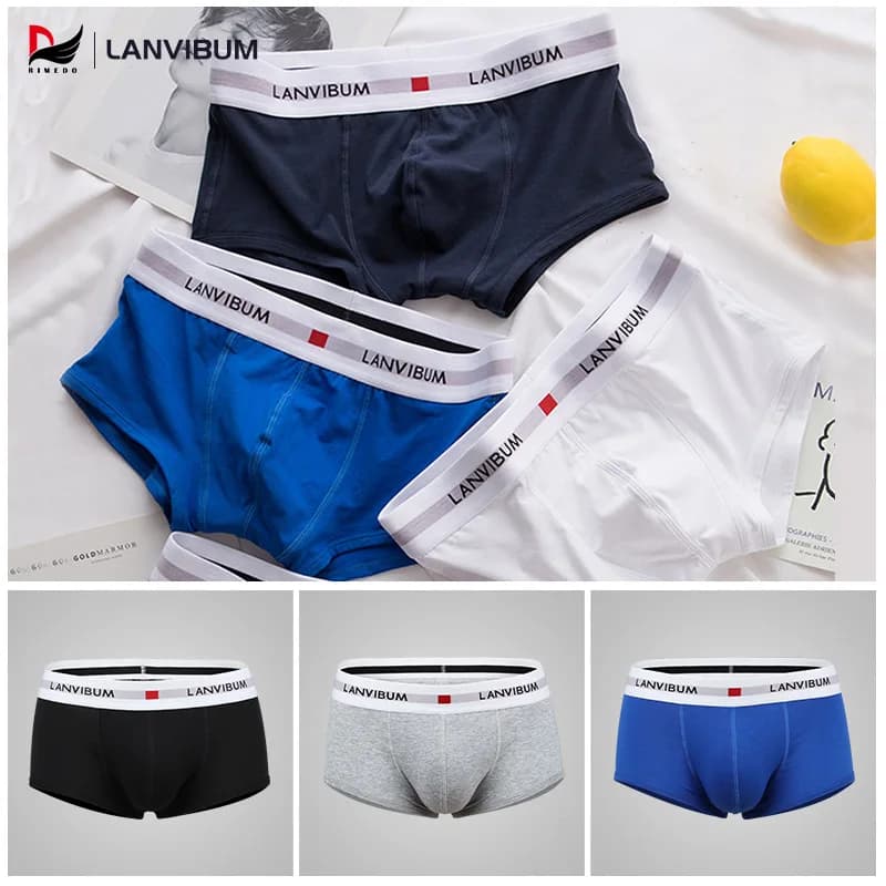 LANVIBUM Intimo da uomo Youth U Pantaloni quadrangolari in cotone a vita bassa rialzati Tinta unita Pantaloncini da uomo grandi