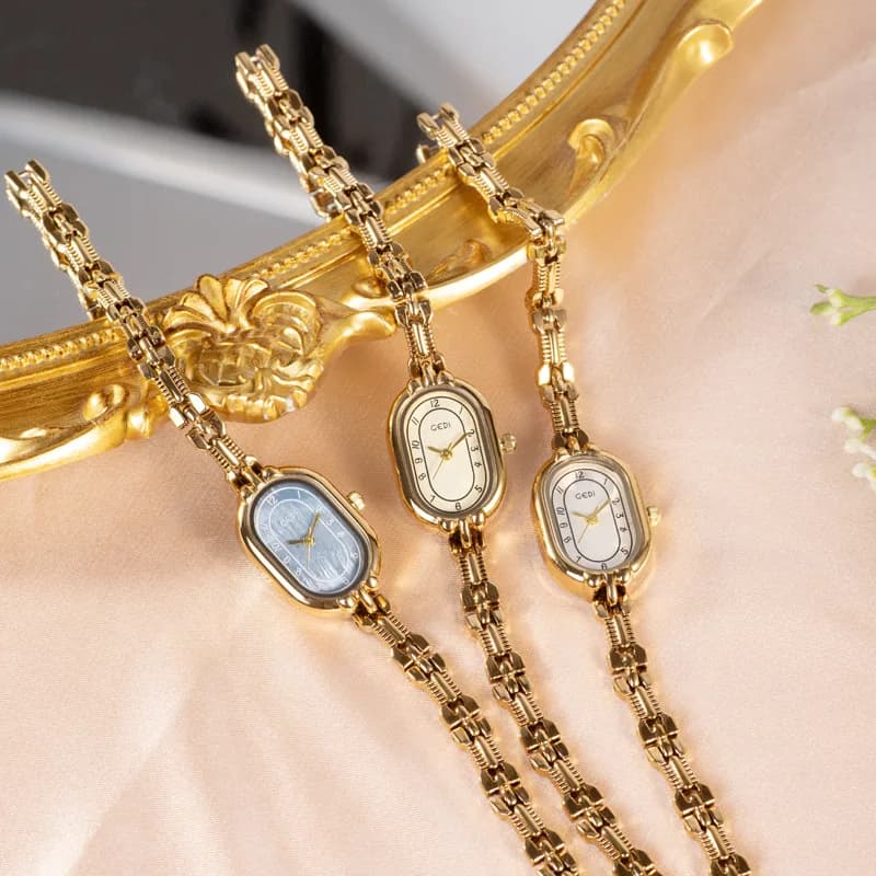 Women's Vintage Wrist Watch Gold Retro Oval Lightweight Quartz Fashion Waterproof Luxury