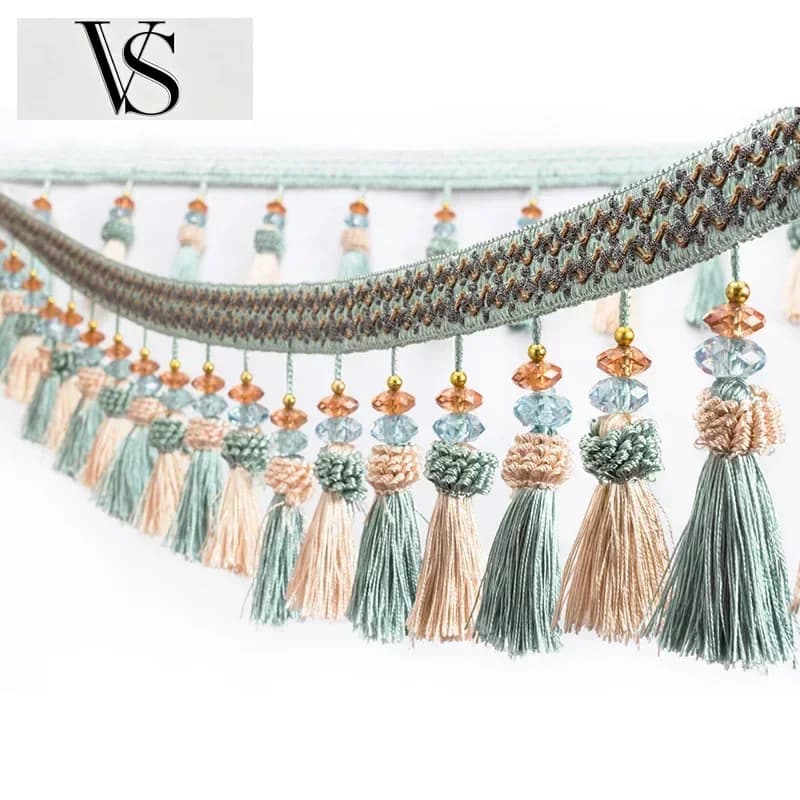 Lace Fringe Tassel Trim with Embellishment Crystal 1-5M Ribbon for Cushions Sewing Curtains Upholstery Craft Decoration