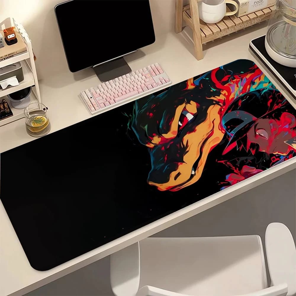 Gigantamax Charizard P-Pokemon mouse pad, large and extended keyboard mat with sewn edges, ideal for anime collectors and game gifts