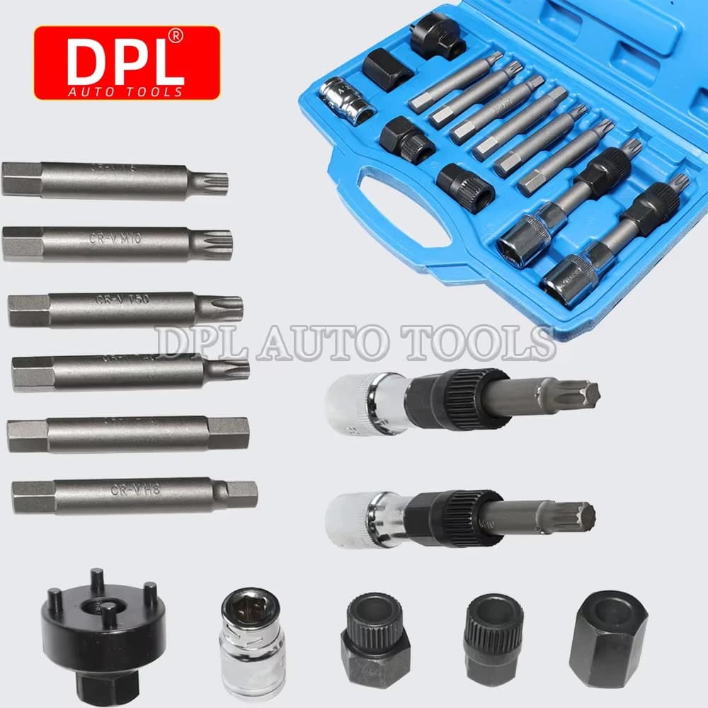Set di 13 Attrezzi per Alternatore, Kit Utensili Auto per Rimozione Cinghia, Chiave per Rimozione Puleggia a Ruota Libera per BMW Ford Benz VAG