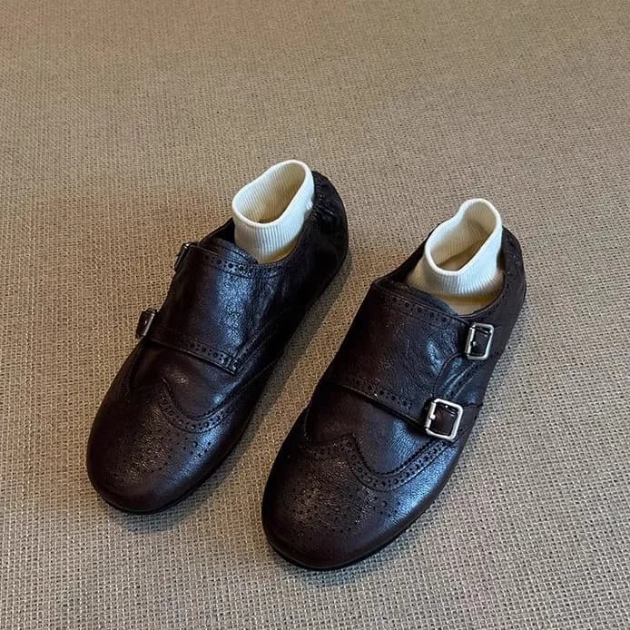 Mocassini con fibbia per cintura da donna Scarpe con design intagliato Scarpe basse Blok Bocca superficiale da esterno Tacco basso Scarpe da donna Moda alla moda
