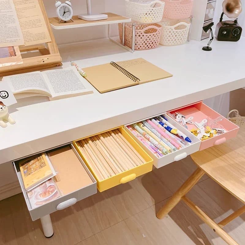 Cassetto in plastica Scatola portaoggetti nascosta Organizzatore Sotto il cassetto della scrivania Custodia adesiva Cancelleria per ufficio per studenti