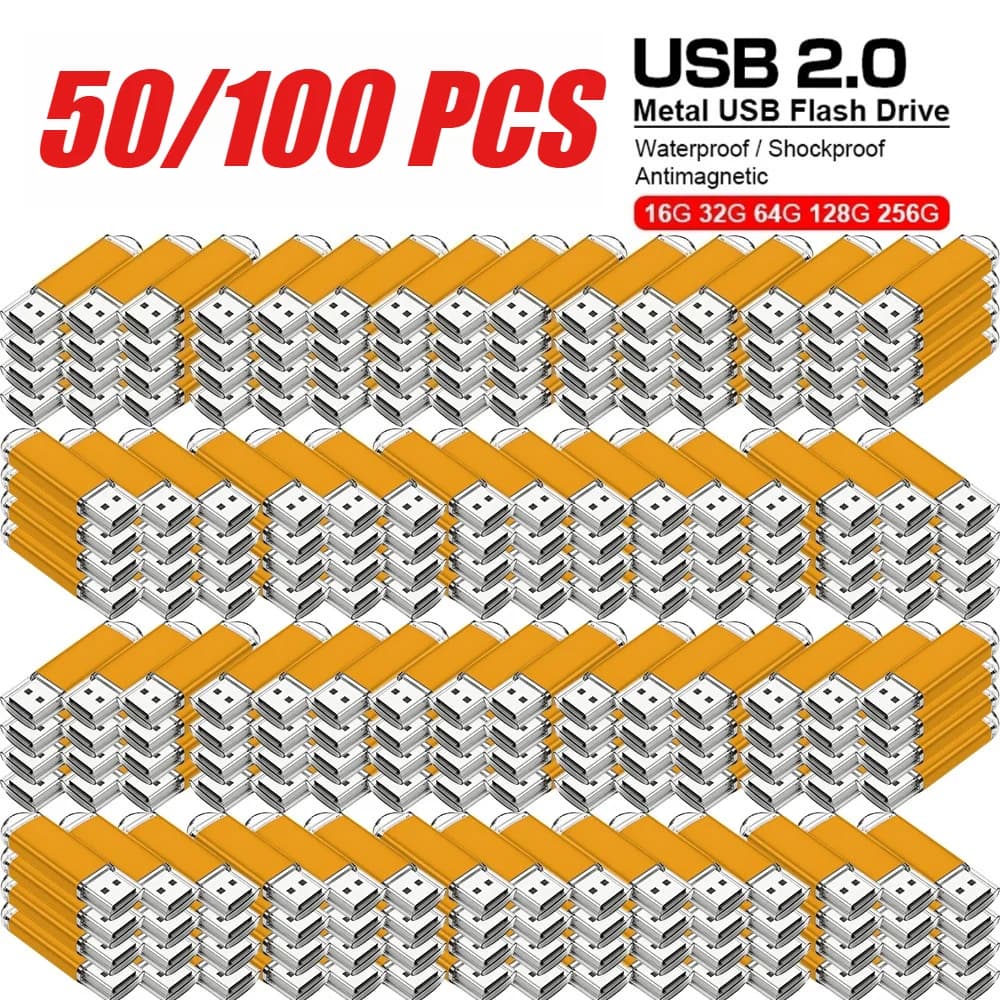 Chiavetta USB 2.0 in Metallo da 50/100 Pezzi/Lotto, 128GB 64GB, All'ingrosso, Chiavetta di Memoria 32GB 16GB, Pen Drive con Logo Personalizzato Gratuito 8GB 4GB