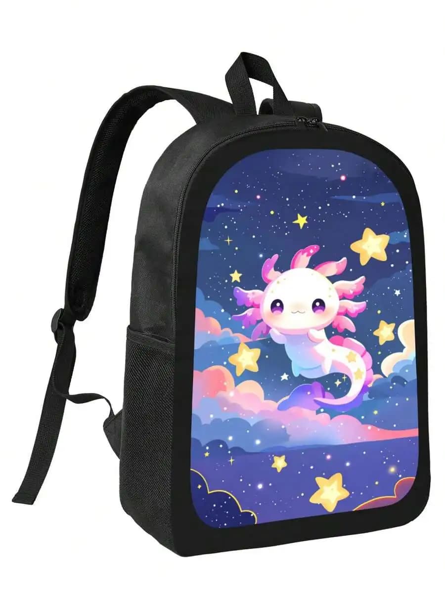 Axolotl Print Backpack For Adults Lightweight Daily Use Adjustable Straps Zipper Closure