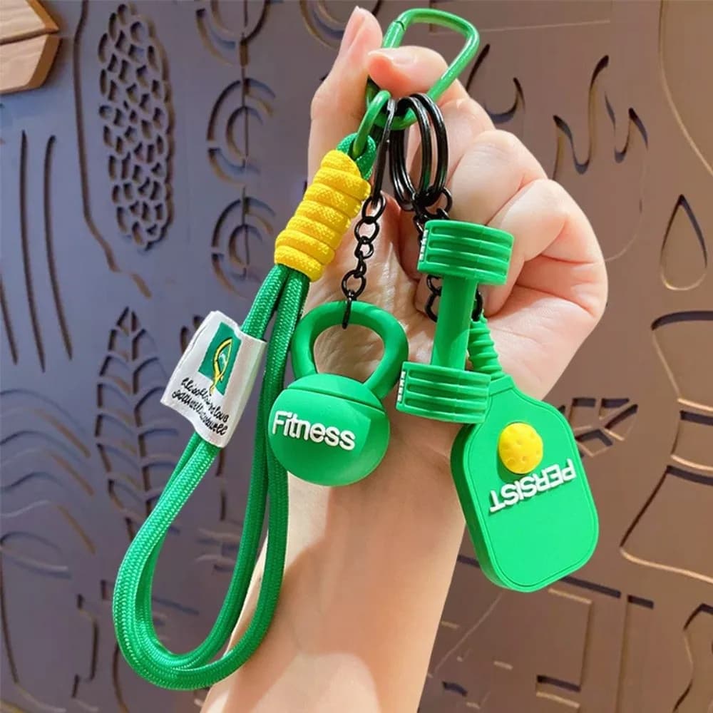 Mini Size Pickleball Key Chain Bright Colors with Lanyards Kettlebell Bag Charm Lightweight PVC Sports Racket Key Ring Fitness