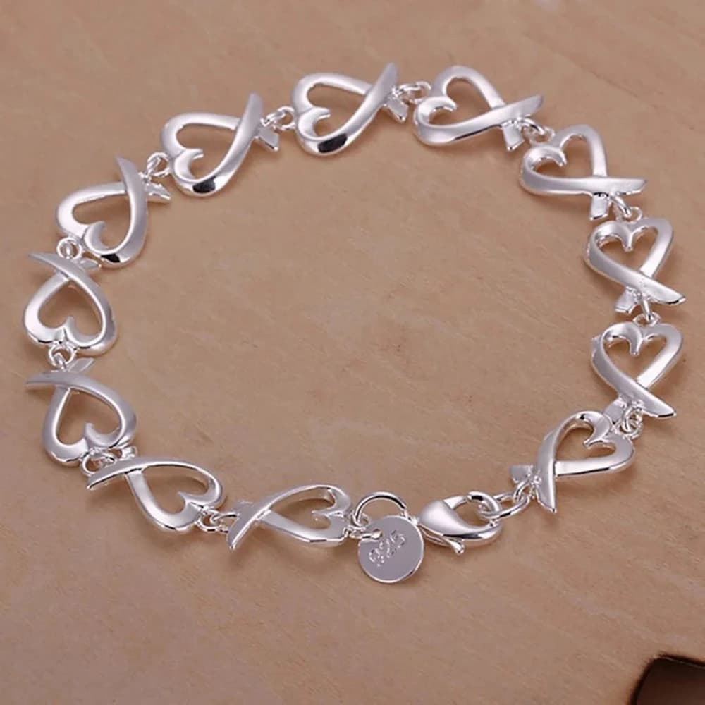 Stylish Sterling 925 Sterling Silver Heart Shape Bracelet for Women, Luxury Jewelry for Fidancy Party