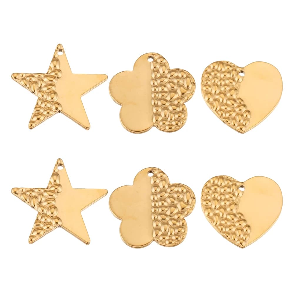 10PCS Stainless Steel Textured Pendant Pentagram Love Heart Peach Heart Tag DIY Earrings Necklace Bracelet Spacer Connector
