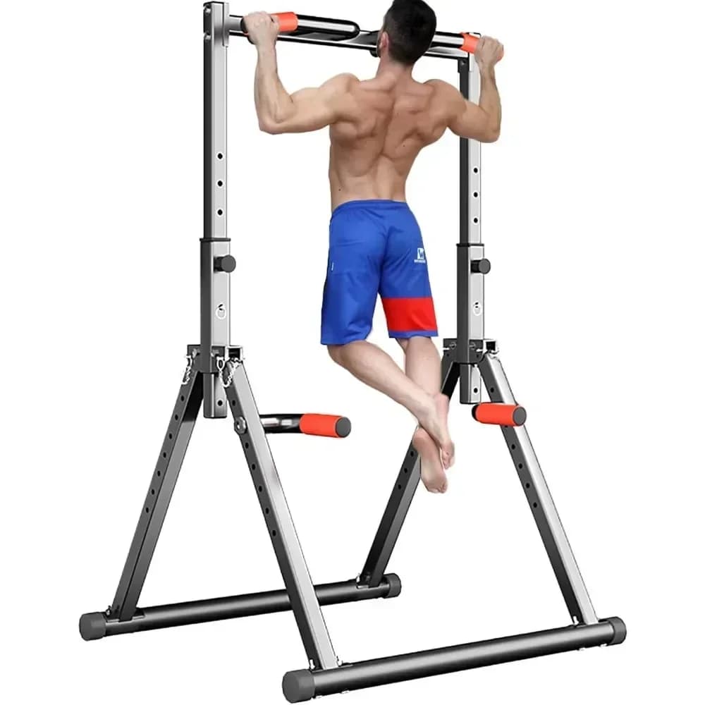 Adjustable Multifunction Fitness Tower with Dip Station and Traction Bar, Exterior Training Equipment