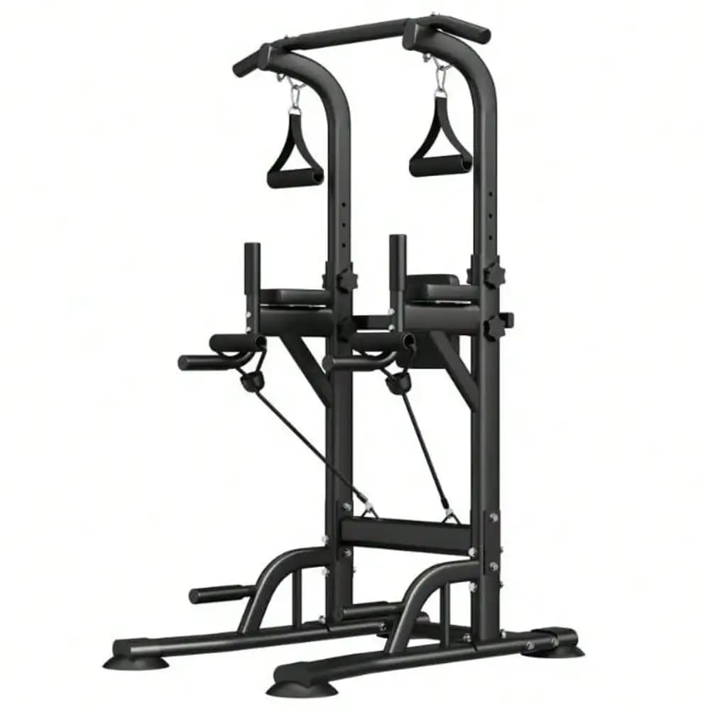 TEQIN Freestanding Power Tower Dip Station, Adjustable Pull Up Bar With Backrest & Resistance Bands, 450 LBS Heavy Duty Multi-Function Calisthenics Workout Equipment For Home Gym