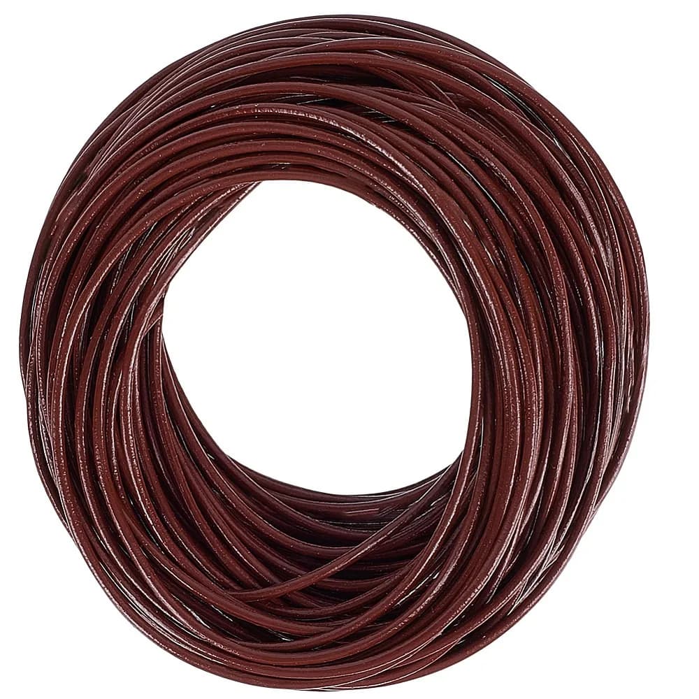Cordoncino in Pelle di Vacchetta da 10M con 1 Sacchetto Regalo in Organza, 1 Cartoncino Espositivo, 1 Fascetta in PP, Marrone Sella 1.5mm
