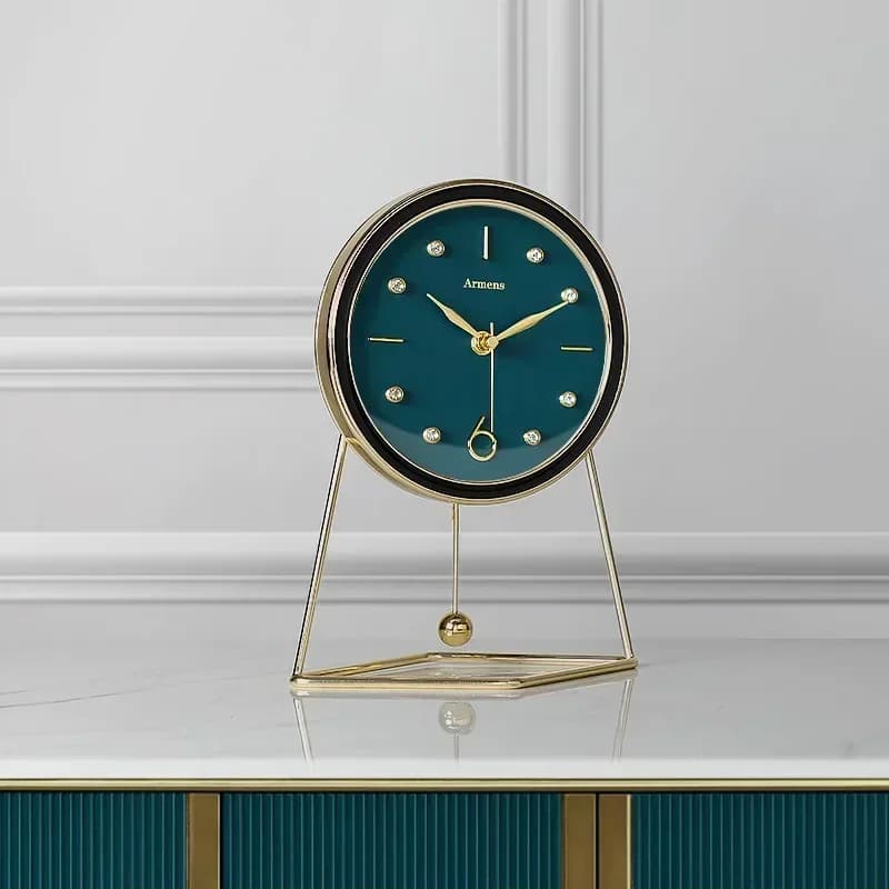 Luxury gold metal swing desk clock – silent, creative pendulum design; living room decor, ideal as a gift for home