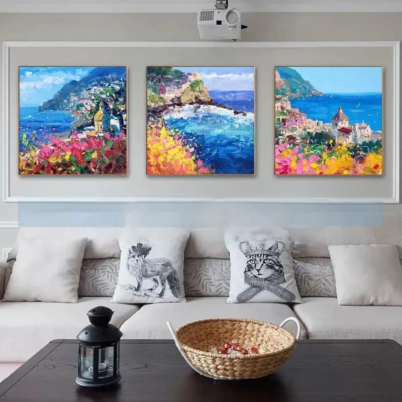 Wholease Handmade Knife Textured Heavy Paints Mediterranean Landscape Oil Painting for Home Office Hotel Living Room Wall Art
