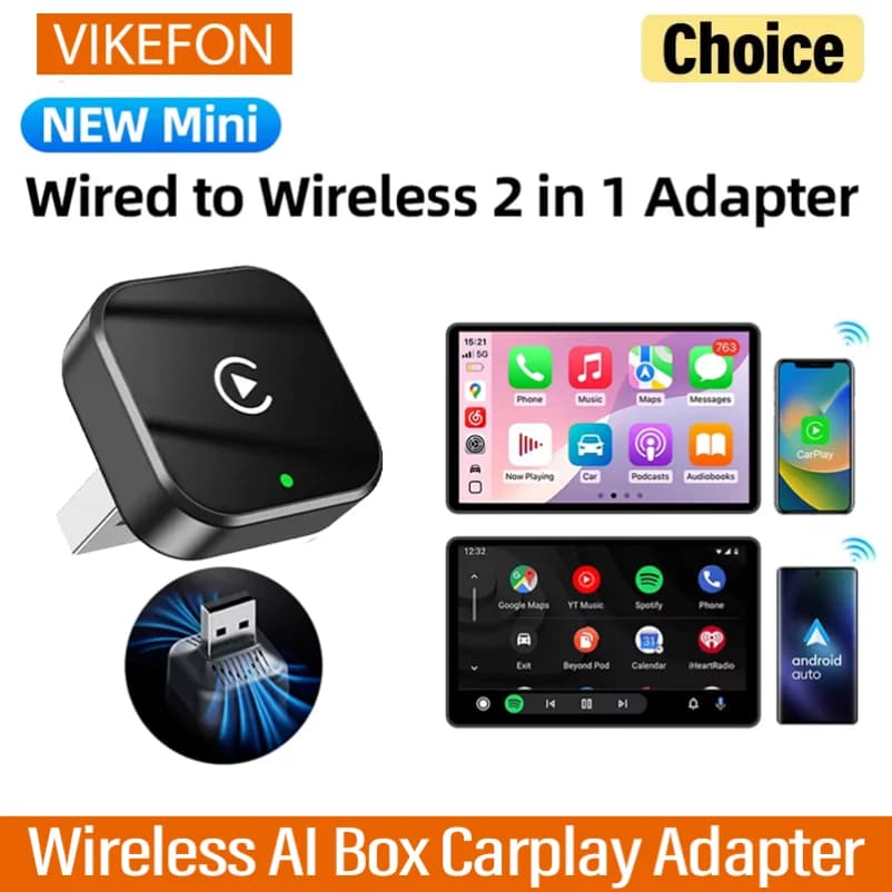 2025 New 2IN1 Wireless CarPlay Android Auto USB Adapter Dongle Smart Mini Box Plug Play For VW Toyota Nissan Honda Ford Benz KIA