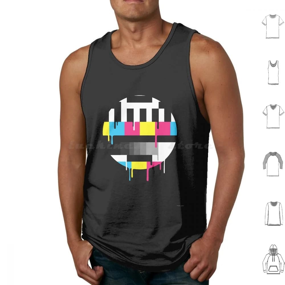 Losing Transmission Tank Tops Print Cotton Tv Colors Test Pattern Pop Culture Blue Yellow Fashion