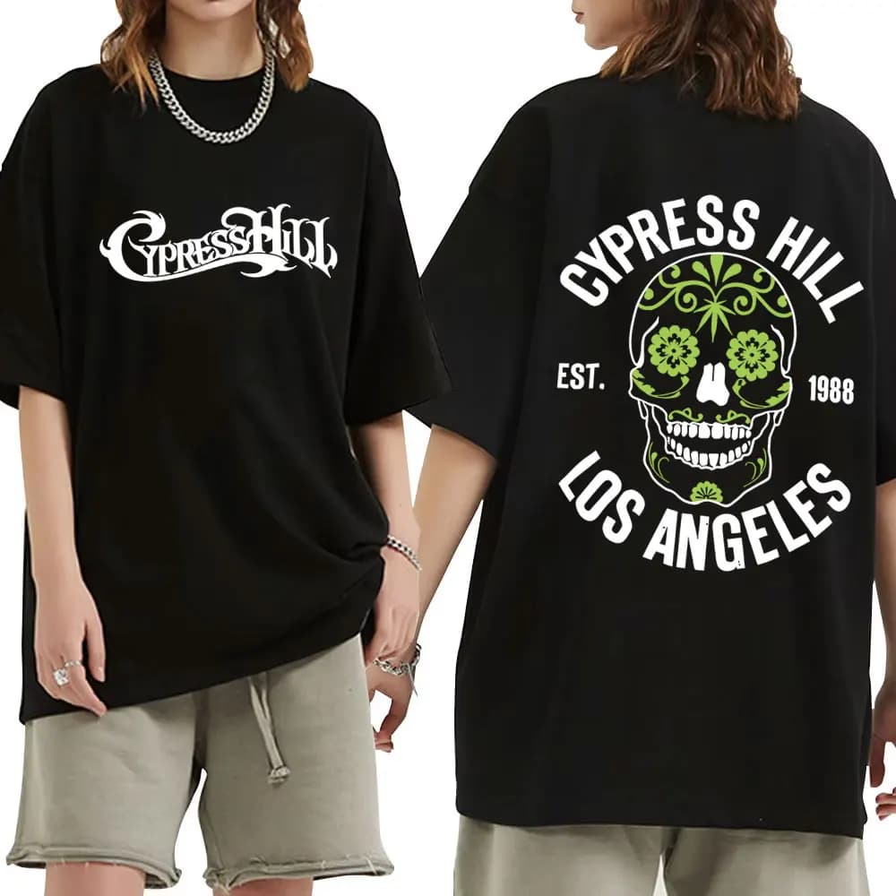 T-Shirt con Grafica Doppio Lato Cypress Hill, Maglietta Oversize Unisex Hip Hop, Moda Trend Streetwear