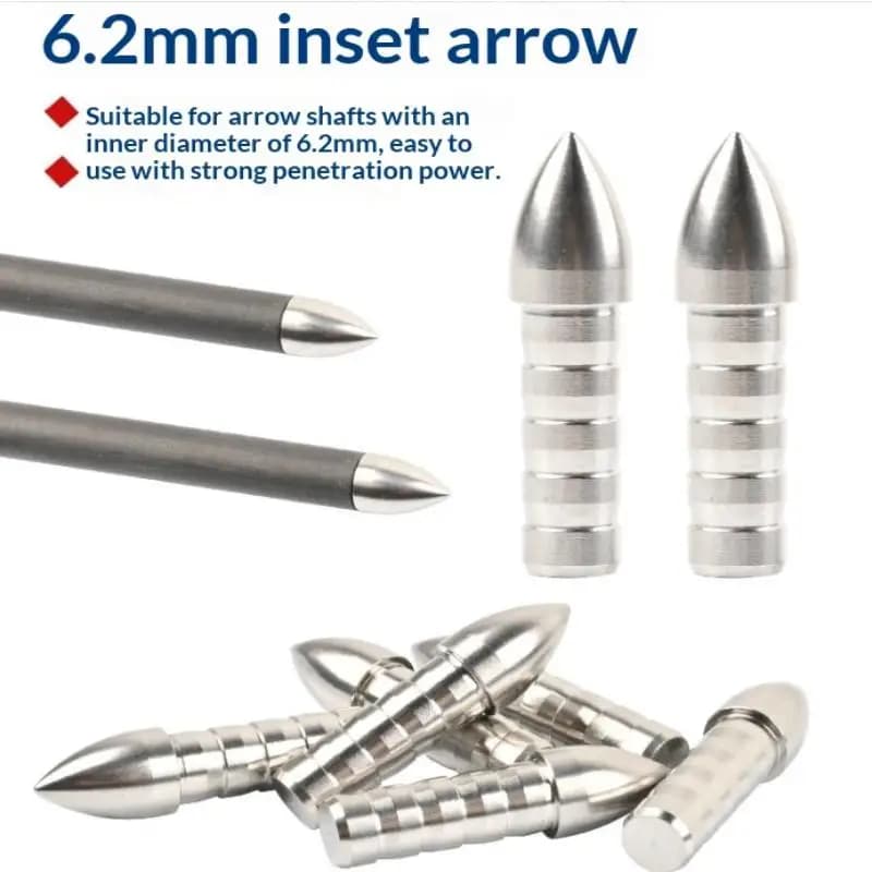 6.2mm Stainless Steel Arrow Inserts Points For Carbon Arrows Target Practice Archery