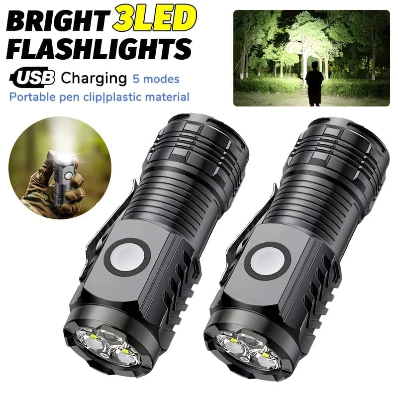 Torcia LED Portatile Mini Potente da Dito, Impermeabile per Esterni, Escursionismo, Campeggio, con Clip a Penna