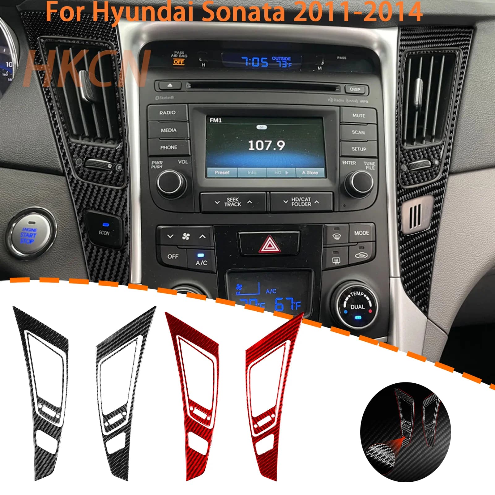 Per Hyundai Sonata 2011-2014 Adesivo Decorativo in Fibra di Carbonio per Bocchette dell'Aria della Console Centrale, Accessori Decorativi per Interni Auto