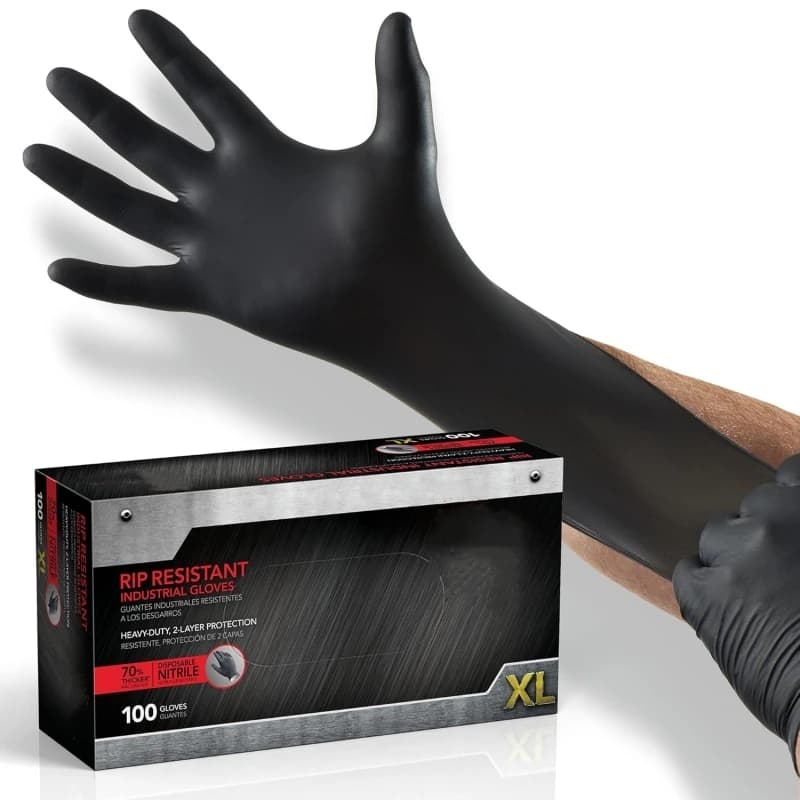 100 Pezzi Guanti in Nitrile Nero Monouso Senza Lattice Guanti di Sicurezza Industriali per Meccanici Automotive Tatuaggi Guanti Protettivi