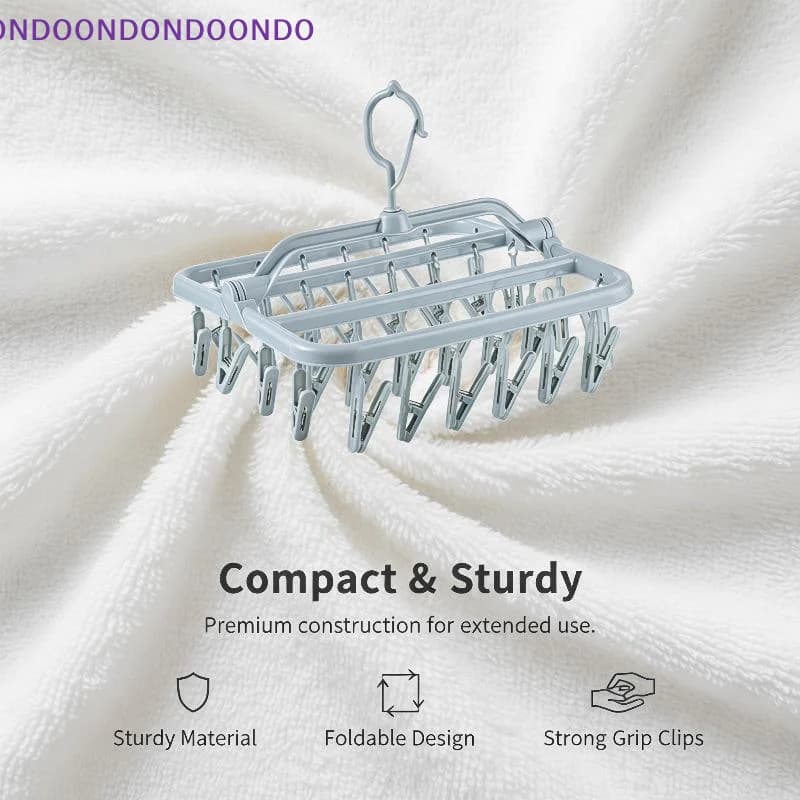 Foldable Plastic Laundry Drying Rack With 32 Clips 360 Rotating Hook For Drying Socks Underwear Small Clothes At Home Dorm