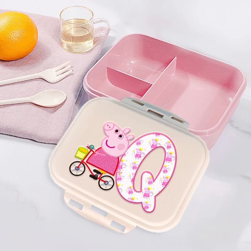 Simpatica Scatola Porta Pranzo Peppa Pig con Lettere A-Z, Contenitore Bento Cartoon per Studenti con Forchette e Cucchiaio, Portatile per Ufficio e Scuola, Contenitore per Alimenti in Plastica