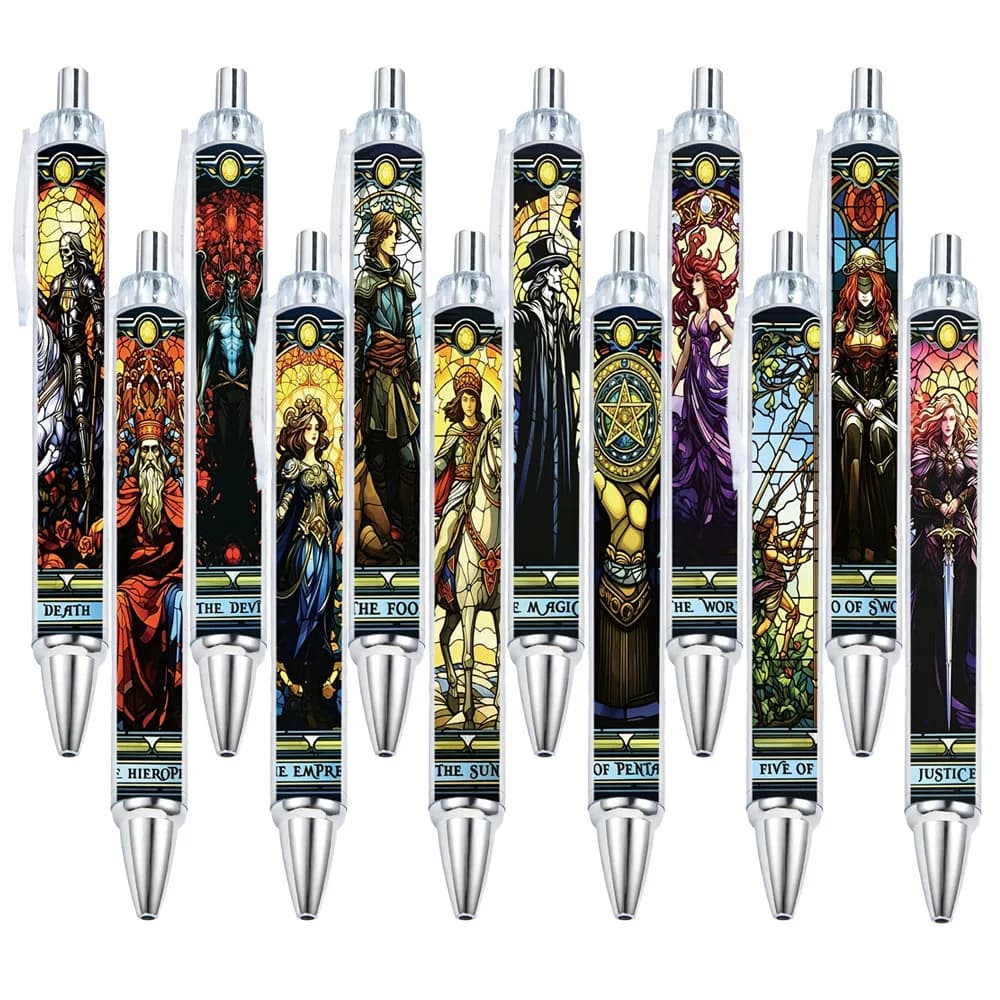 12pcs Colored Glass Tarot Card Theme Press Neutral Pen School Season Student Writing Pen Gift Pen Pattern Random