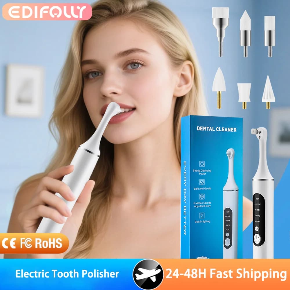 Electric tooth polisher Detergent for teeth whitening 5 speed modes with 6 heads LED light plate Dental tartar removal