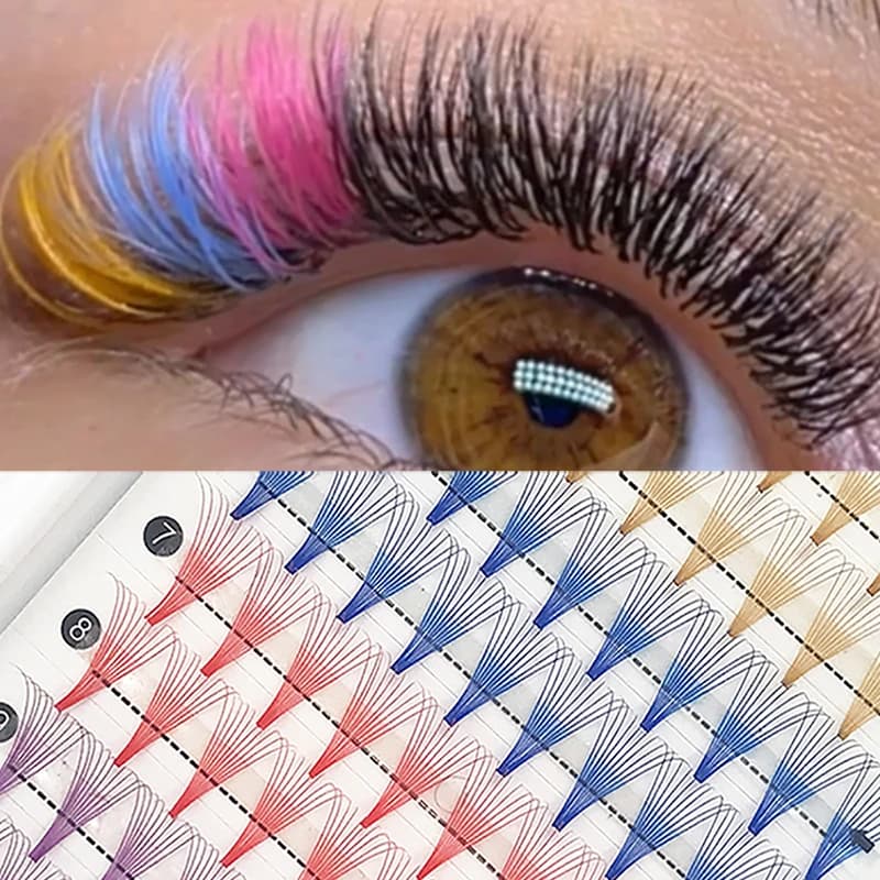 Mid Summer Day colorato Premade Russian Volume Fans extension ciglia 10D Mix Gold Blue Brown Individual Eyelashes Clusters