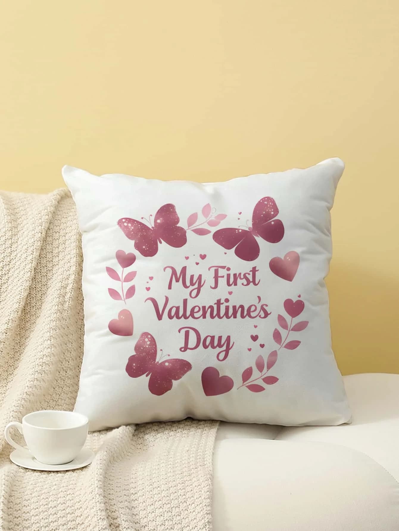 Fodera per cuscino con stampa farfalla rosa e cuore, federa per divano, camera da letto, soggiorno, letto, sedia da ufficio, decorazioni per la casa