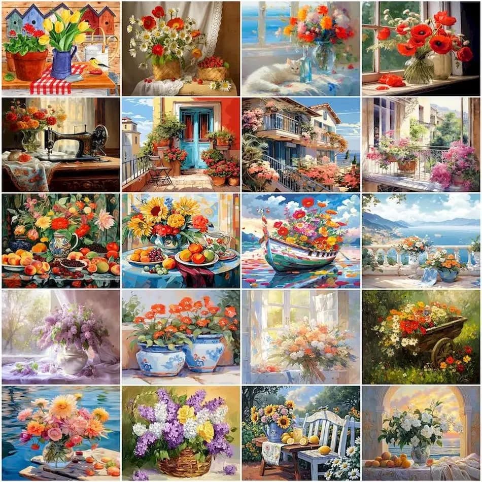 Painting By Numbers Vase flower decoration Acrylic Canvases for paint Drawing Canvas Crafts Frame Handiwork Home Decor-frameless