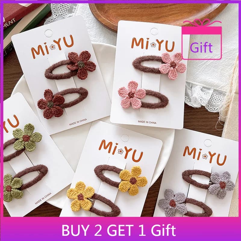 Korean Infant Hair Clips 2PCS Knitted Flower Scrunchies for Girls Hypoallergenic Hair Accessories