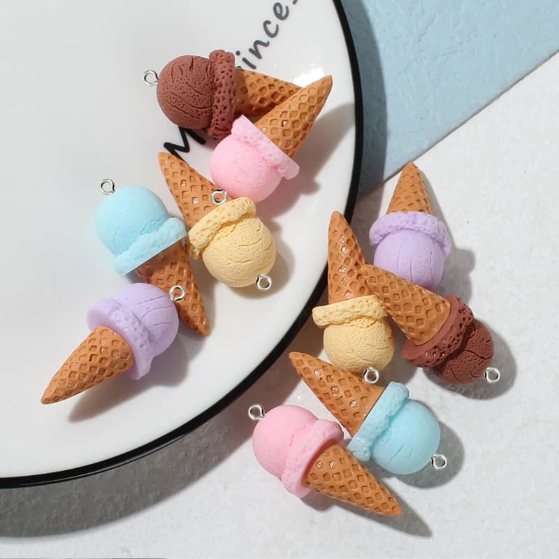 10 pezzi carino simulazione 3D cibo gelato resina pendenti con ciondoli orecchini portachiavi pendenti per gioielli fai da te creazione di accessori artigianali