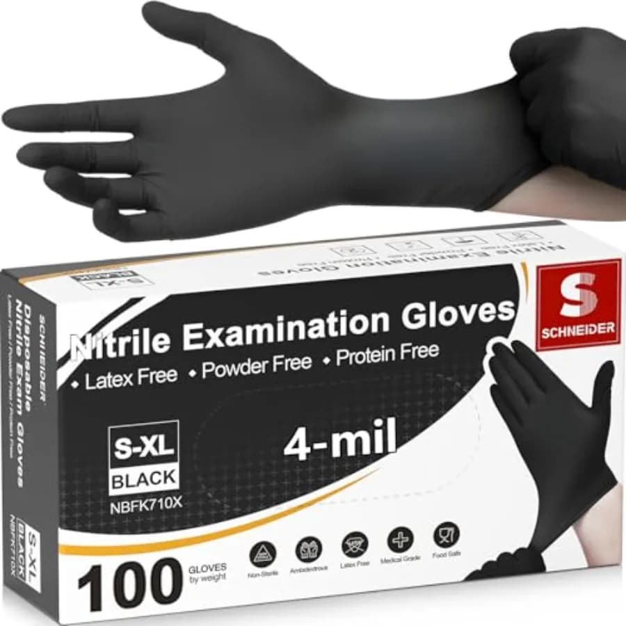 Schneider Nitrile Exam Gloves, 4 Mil Black Gloves Disposable Latex Free Powder Free, Food Safe for Cooking, Food Prep, Clean