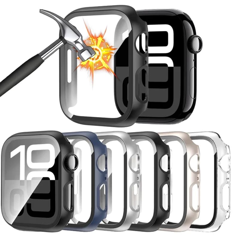 Vetro temperato + custodia per Apple Watch 44mm 38mm 40mm 41mm 42mm 45mm 46mm Protezione schermo Custodia protettiva iWatch 10 8 7 9 6 SE 5