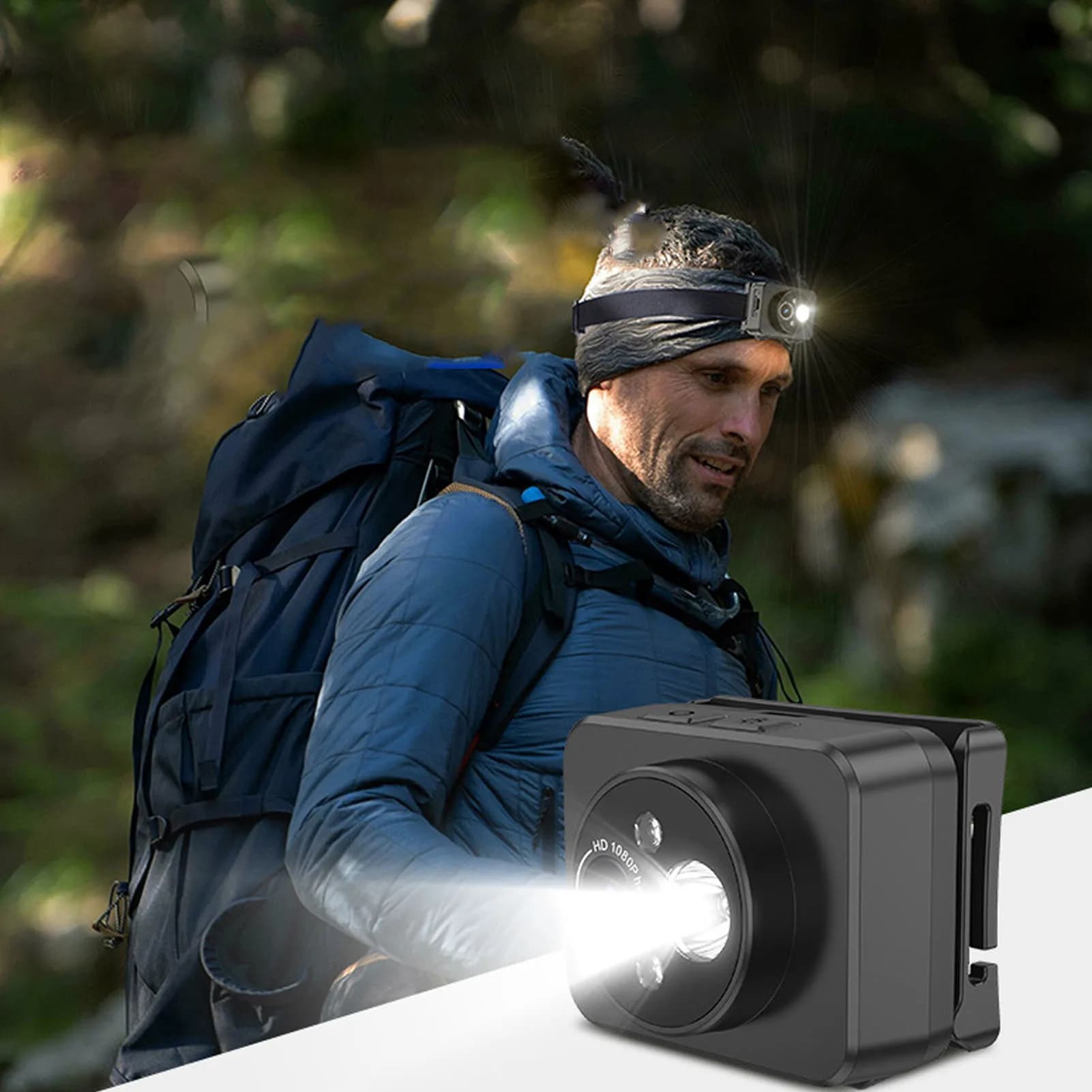Headlight Camera Headlamp Camera LED Headlamp Camera 1080P 45 Deg Adjustment Handsfree Cycling Video Recorder for Running