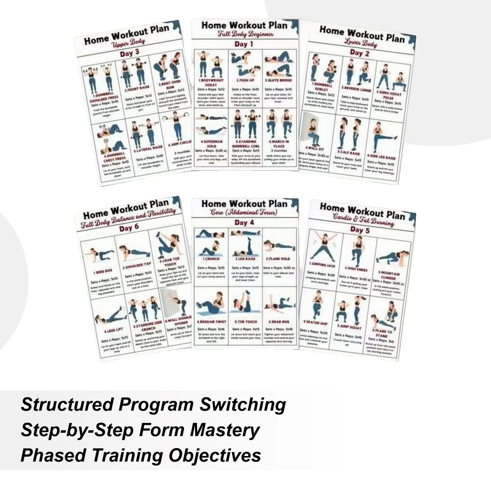 Full body workout chart Complete for home gym exercises Routine 6 pieces Action chart for exercises with handlebars for office yoga in dormitory
