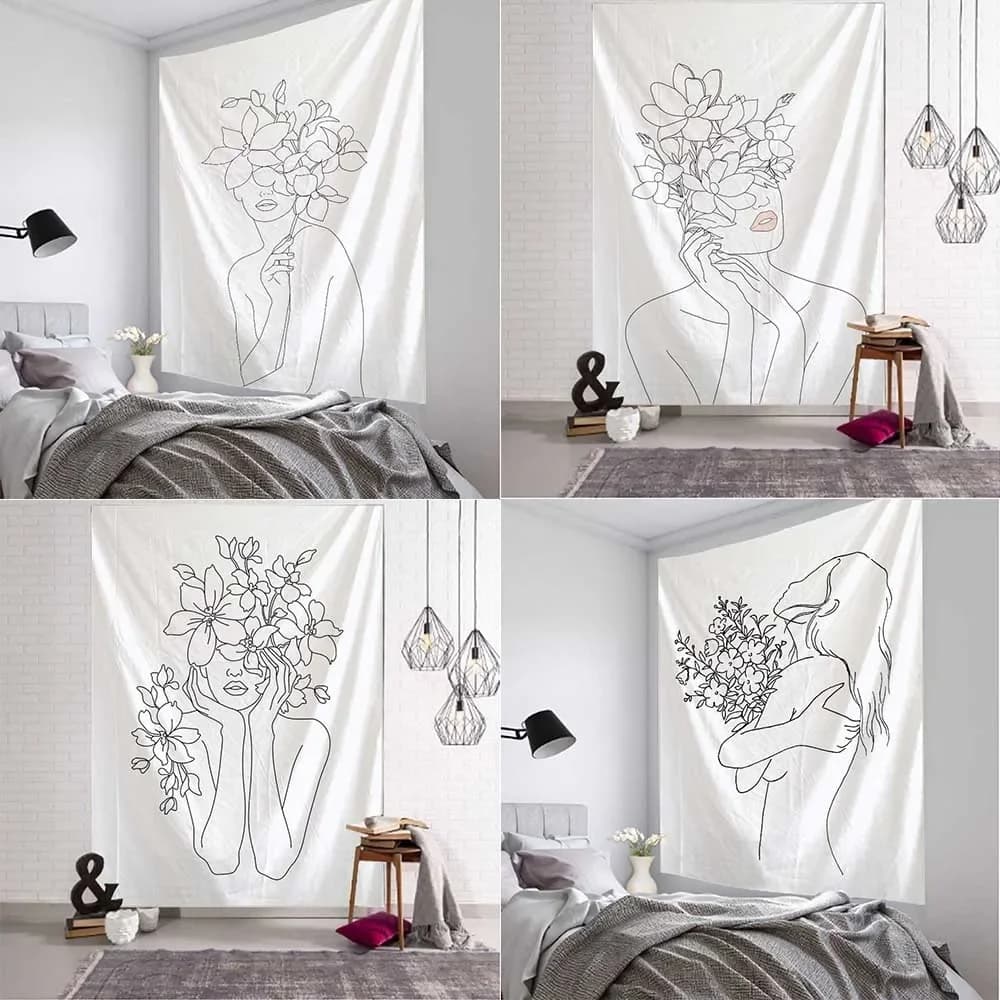 Simple Line Girl Art White Wall Hanging Picnic Cloth Yoga Mat Beautiful Room Decoration Home