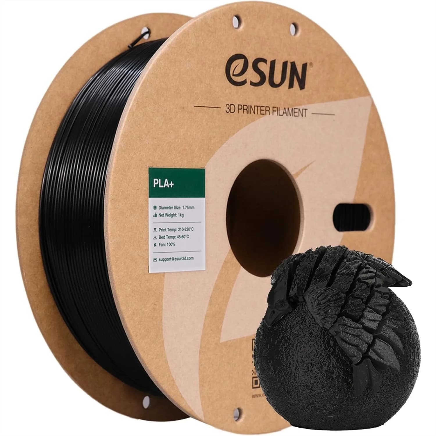Filamento PLA+ 1.75mm Nero 1KG, Filamento per Stampante 3D con Precisione Dimensionale +/- 0.03mm, Bobina in Cartone, per la Maggior Parte delle Stampanti 3D FDM