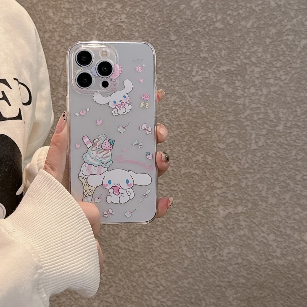 Custodia Trasparente per iPhone 17 16 15 14 13 Pro Max con Simpatici Personaggi Sanrio Kuromi Cinnamoroll a Tema Gelato, Cover Morbida in TPU