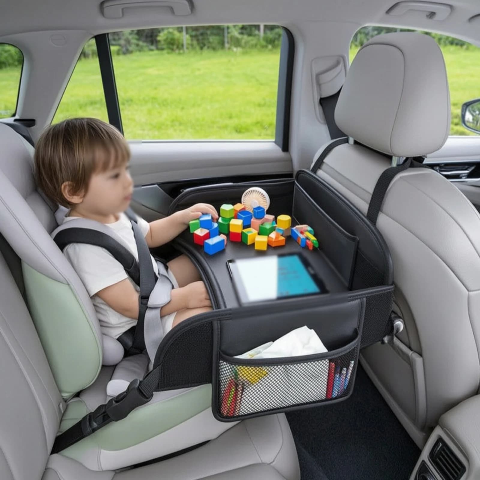 Seatback Organizer with Tray Portable Backseat Car Organizer with Tray Long-Lasting Easy to Clean for Toddlers, Road Trips