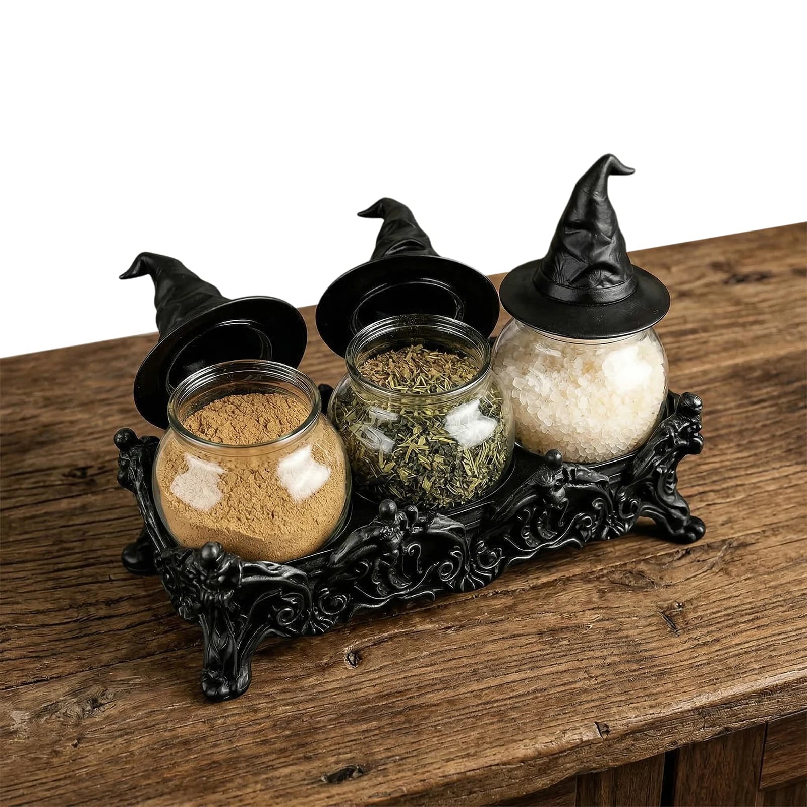 Handcrafted Witchy Hat Lids Apothecary Spice Jars Clear Seasoning Jars 3pcs Spice Jar Set Spice Containers For Salt Pepper