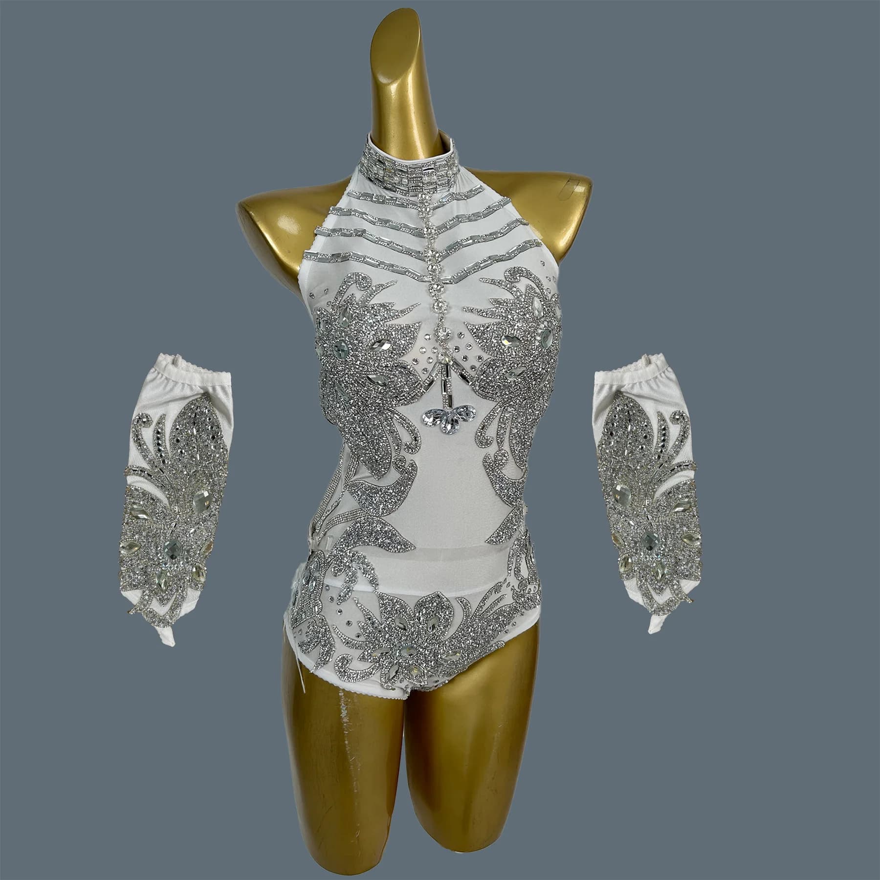 Sexy Drag Queen Show Wear Club Dance Party Show Bodysuit Gloves Set Showgirl Sparkly Rhinestone Bodysuit Bodysuit Gaolingyumao