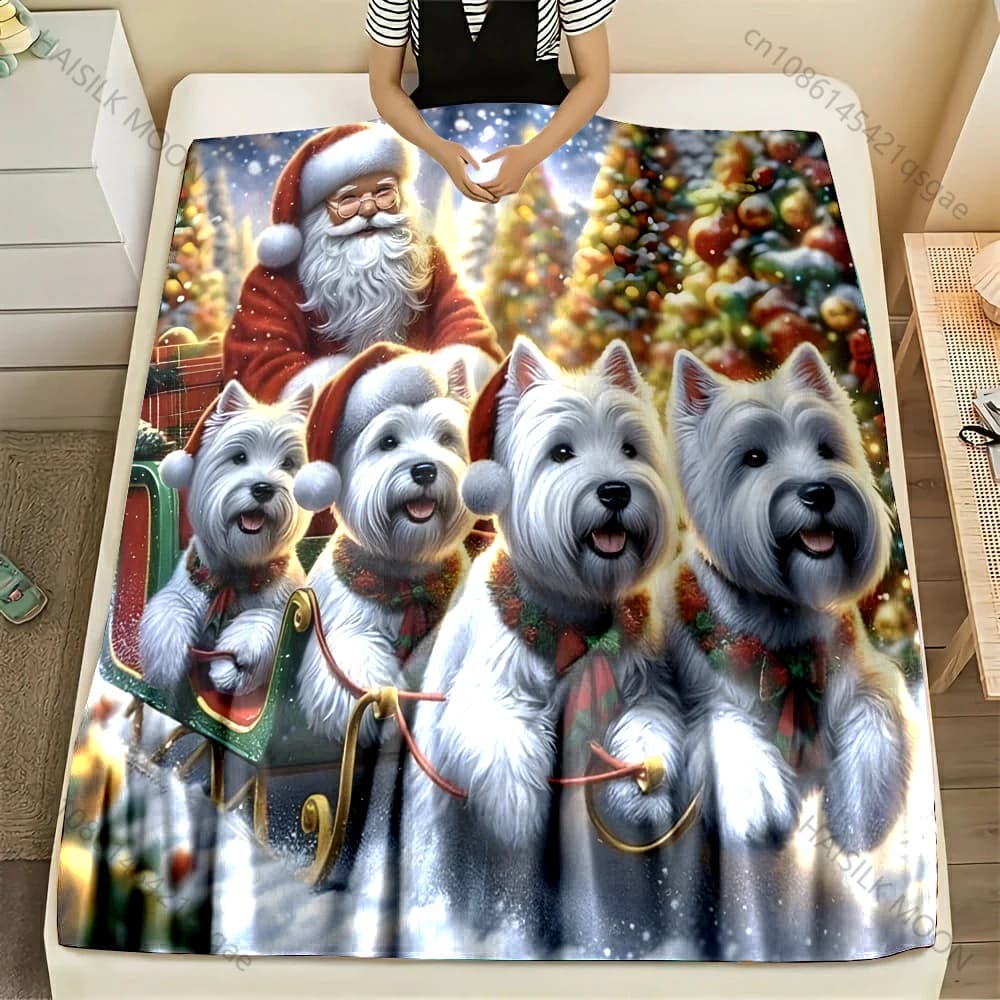 1PC Cani che tirano il modello di slitta natalizia Coperta Materiale di flanella Morbido caldo per tutte le stagioni, Per la casa Campeggio all'aperto Picnic RV