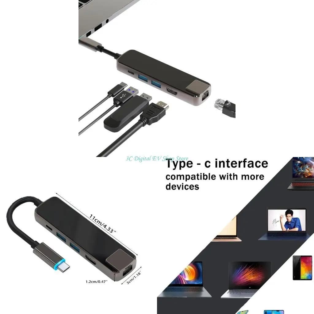 E74D HUB USB a 5 porte 3840X2160P/30HZ per PC portatile portatile leggero